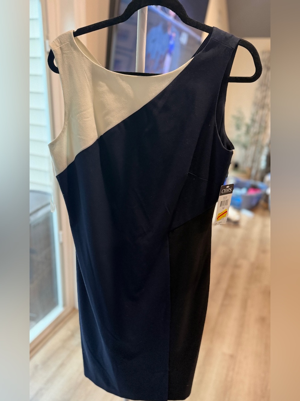 Chaps black Navy and Cream Colorblock knee length Dress
